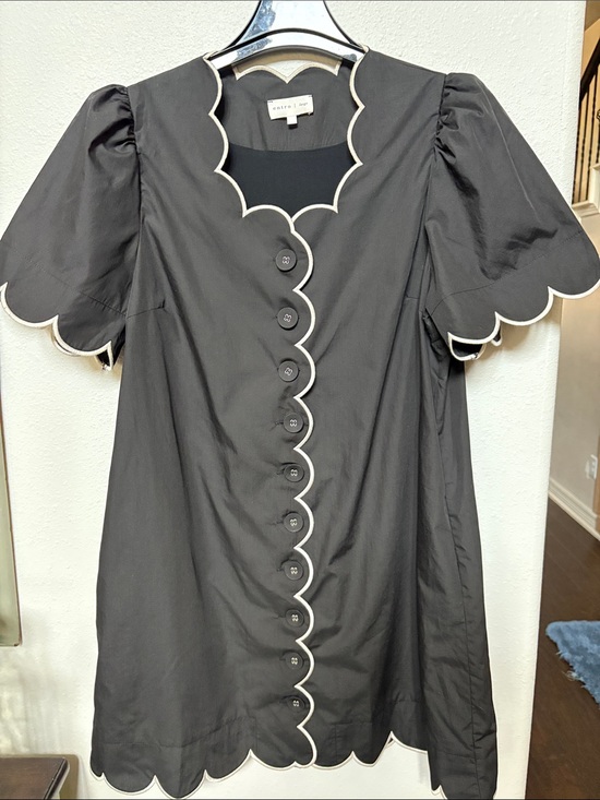entro Dresses & Skirts - entro Black Mini Dress with White Scalloped Trim